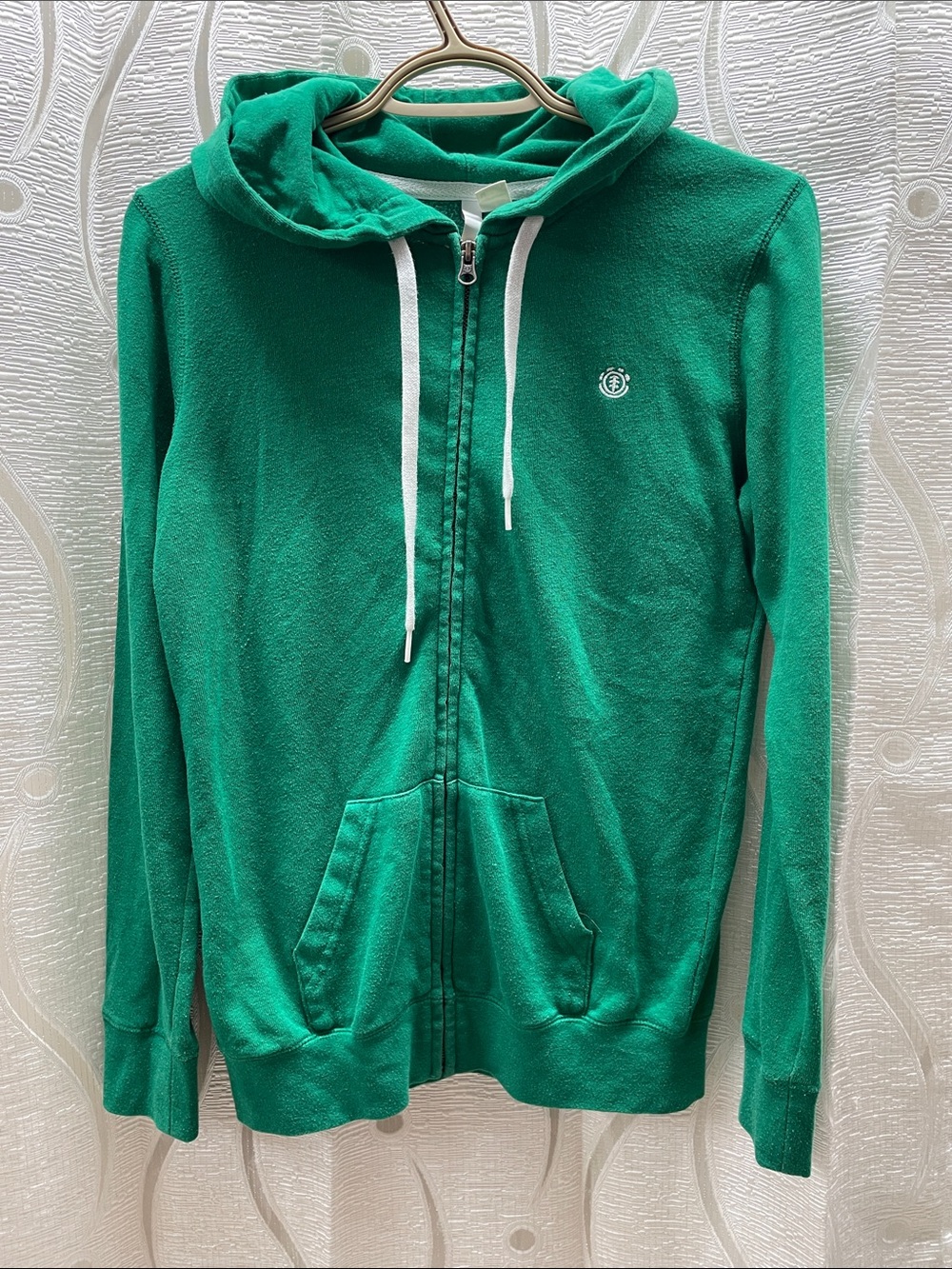 Element Green Zip-Up Hoodie with White Drawstrings